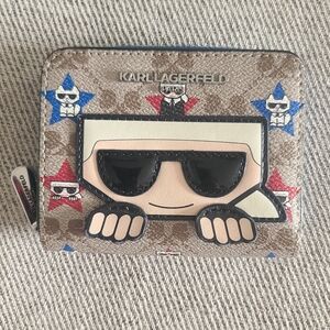 Karl Lagerfeld Brown Wallet with Blue and Red Accents